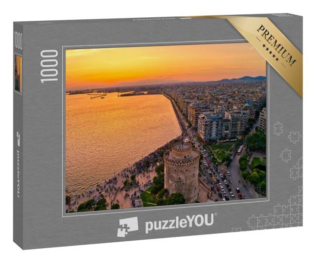 Puzzle 1000 Teile „Weißer Turm von Thessaloniki bei Sonnenuntergang, Griechenland“