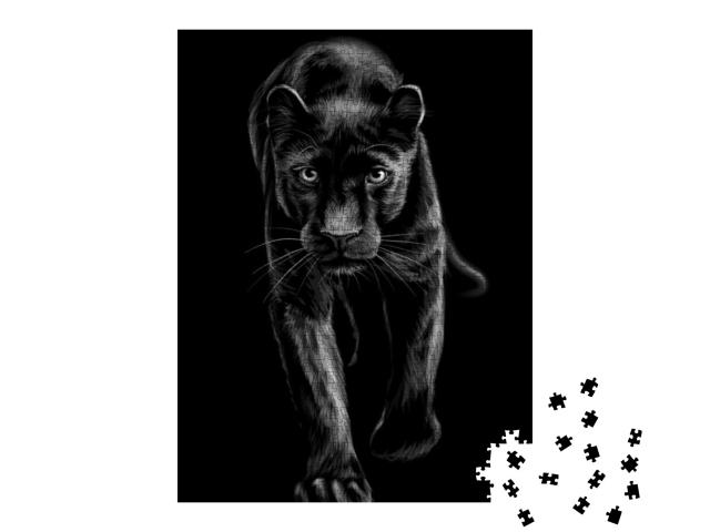 Puzzle 1000 Teile „Panther: künstlerisches, skizzenhaftes, schwarz-weißes Porträt“