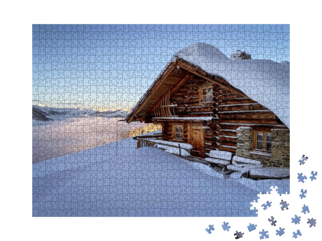Puzzle 1000 Teile „Berghütte im Skigebiet von Saalbach Hinterglemm in den österreichischen Alpen“