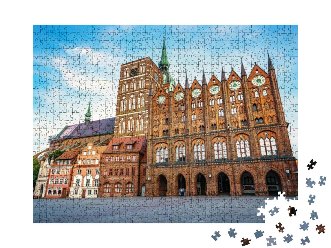 Puzzle 1000 Teile „Hansestadt Stralsund, historisches Rathaus und Nikolaikirche“