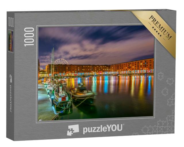 Puzzle 1000 Teile „Nachtansicht des beleuchteten Albert Docks, Liverpool, England“