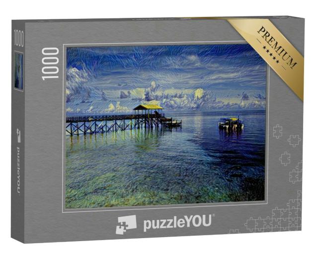 Puzzle 1000 Teile „im Kunst-Stil von van Gogh, Sternennacht - Pulau Sipadan Insel in Sabah“