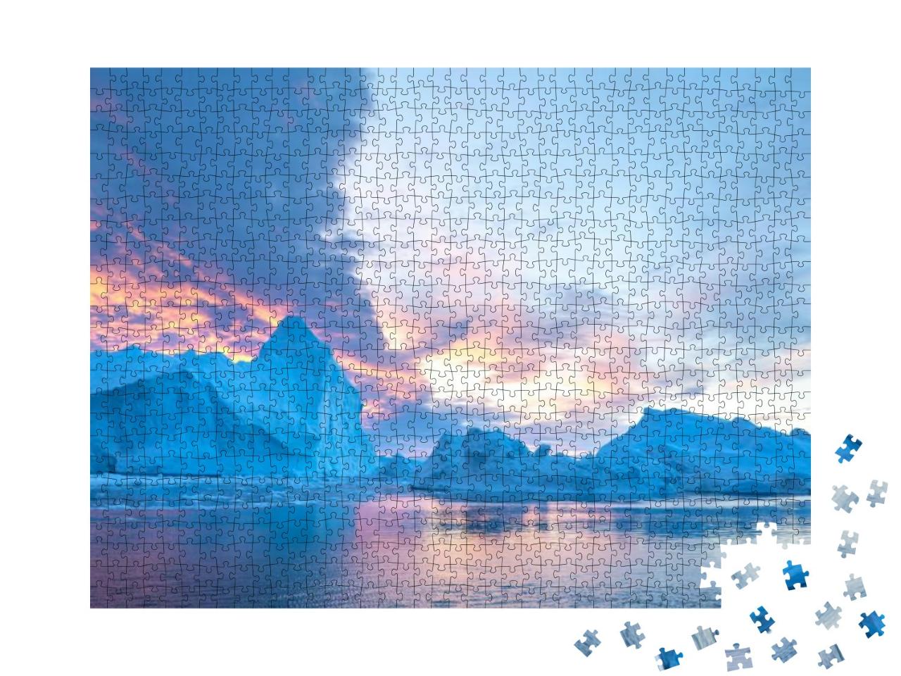 Puzzle 1000 Teile „Eisberg unter einem farbenfrohen Himmel bei Sonnenuntergang, Diskobucht, Grönland“