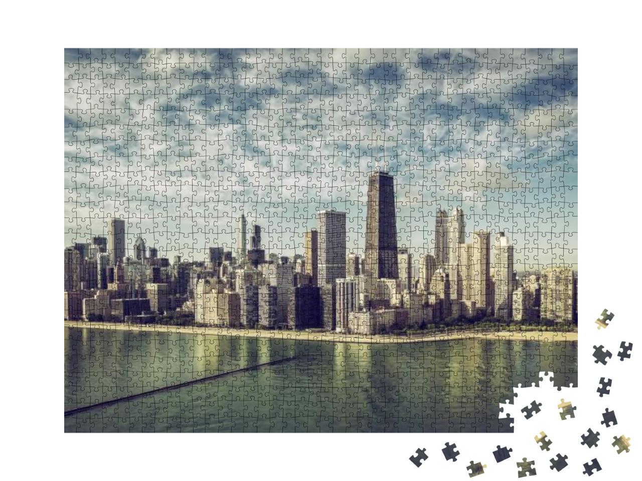 Puzzle 1000 Teile „Chicago: Skyline und Wolkenkratzer am Strand, USA“