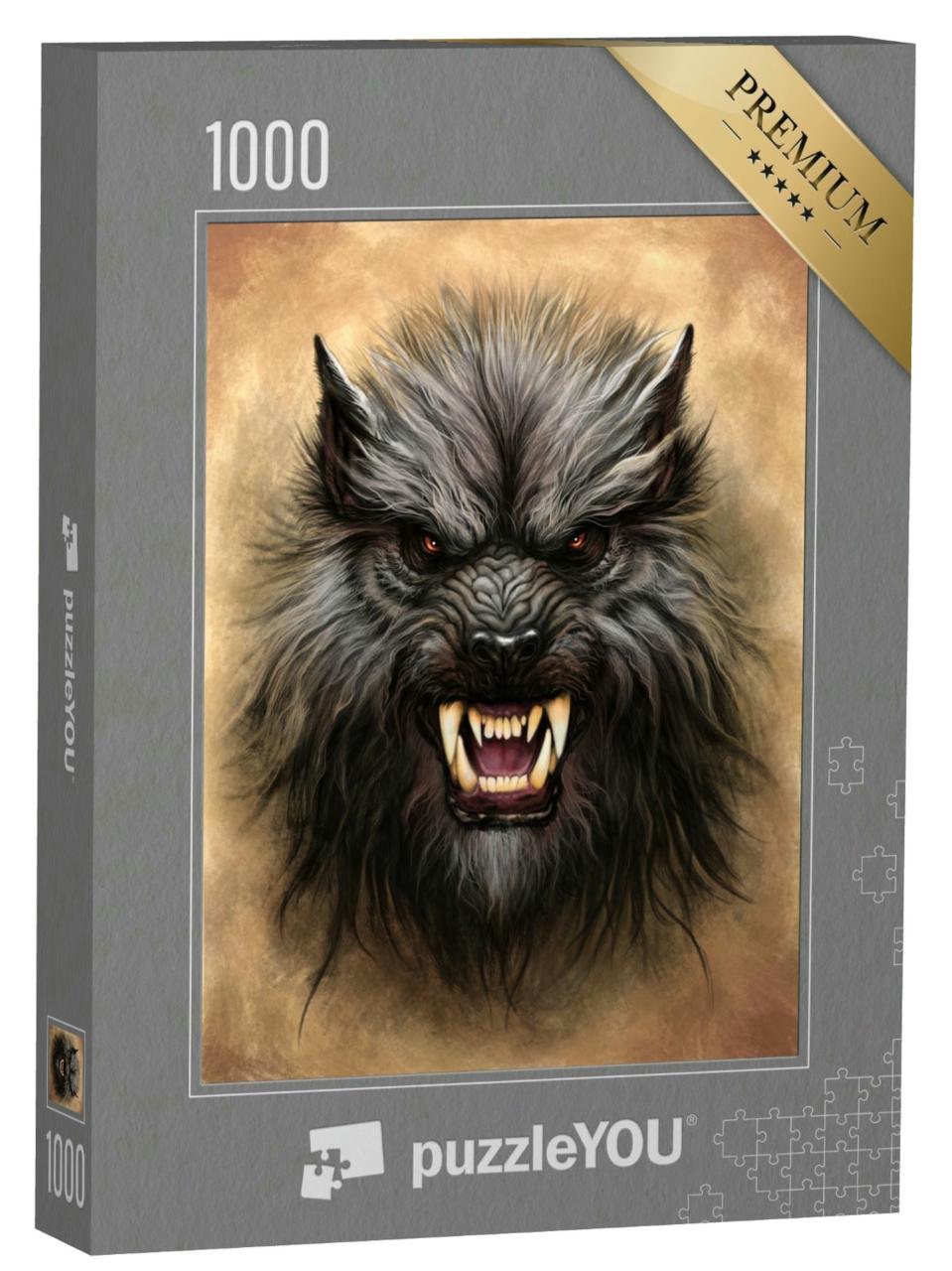 Puzzle 1000 Teile „Digitale Kunst: Portrait eines Werwolfkopfes“