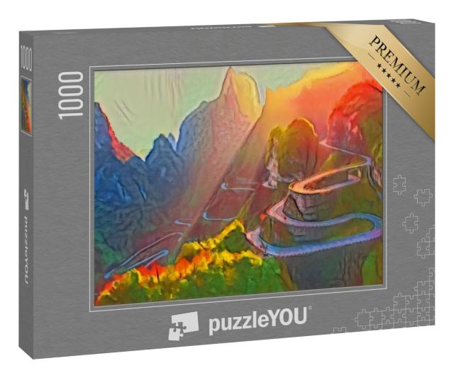 Puzzle 1000 Teile „im Kunst-Stil von Franz Marc - Tianmen-Berg-Nationalparks, Provinz Hunan, China“