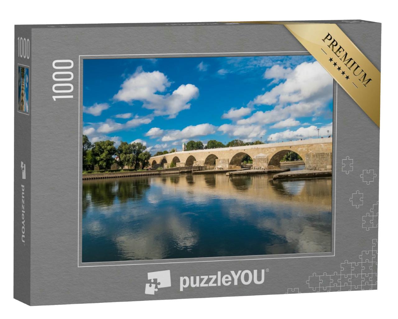 Puzzle 1000 Teile „Regensburg 2019, Donau und Steinbrücke in Langzeitbelichtung“