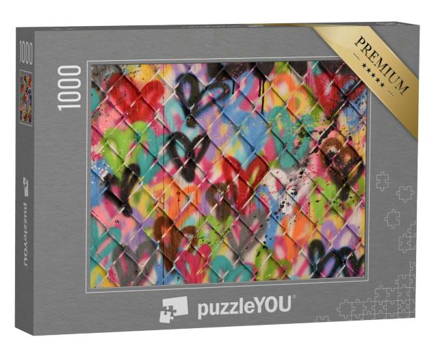 Puzzle 1000 Teile „Kunstform mit Sprühfarben-Technik: Herzen hinter Gittern“