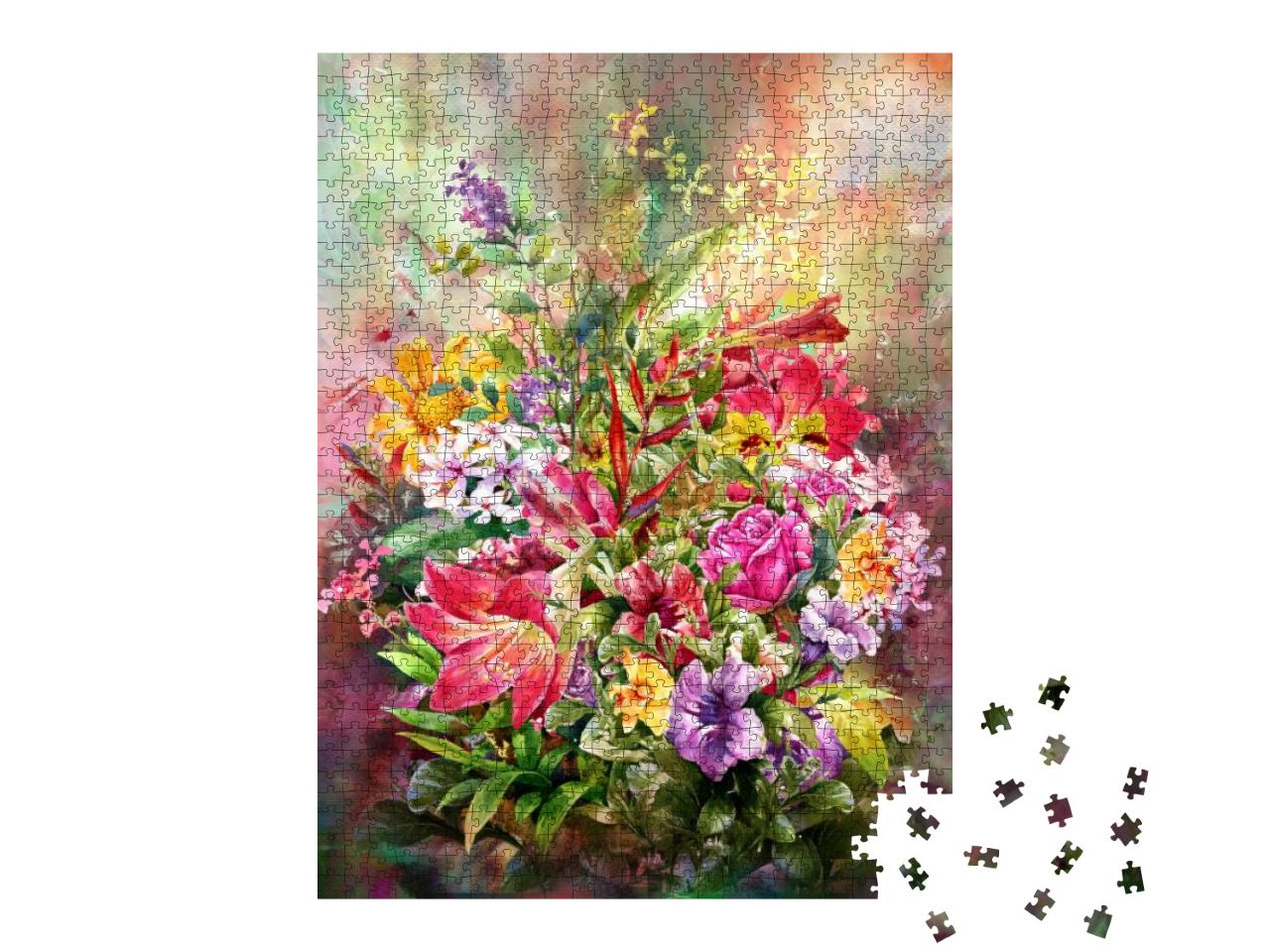 Puzzle 1000 Teile „Digitales Aquarell: Bouquet von bunten Blumen“