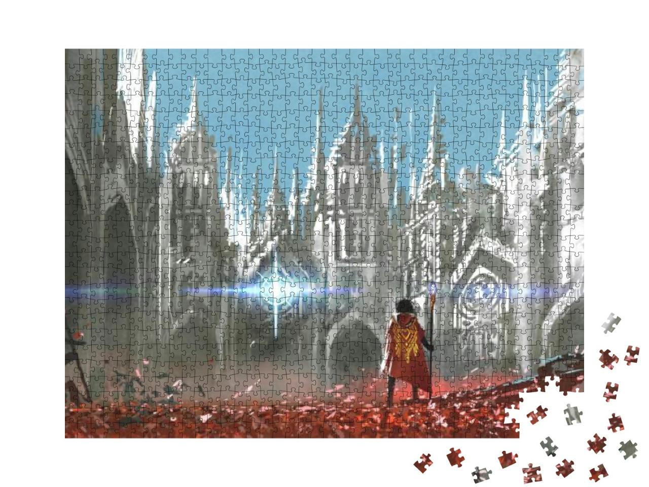 Puzzle 1000 Teile „Digitale Kunst: Der Ritter und das geheimnisvolle Licht“