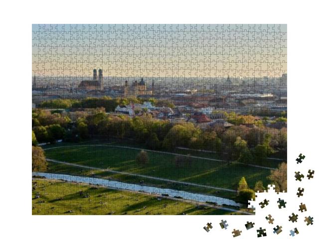 Puzzle 1000 Teile „Münchner Stadtbild mit dem Englischen Garten und dem Eisbach“