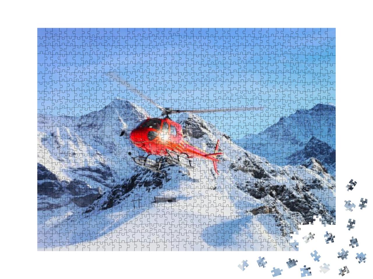 Puzzle 1000 Teile „Rettungshubschrauber in den Schweizer Alpen“