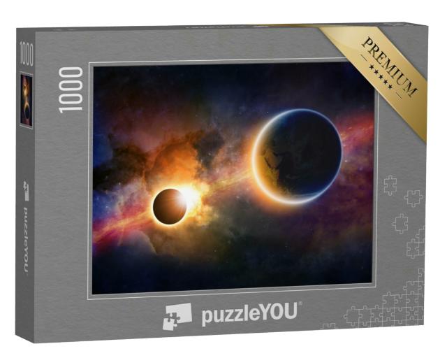 Puzzle 1000 Teile „Weltraum und leuchtender Planet Erde“