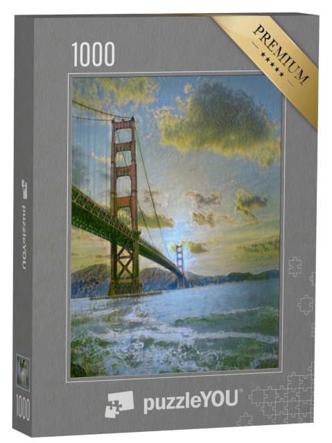 Puzzle 1000 Teile „im Kunst-Stil von Claude Monet - Golden Gate Bridge im Sonnenuntergang - Puzzle-Kollektion Künstler & Gemälde“