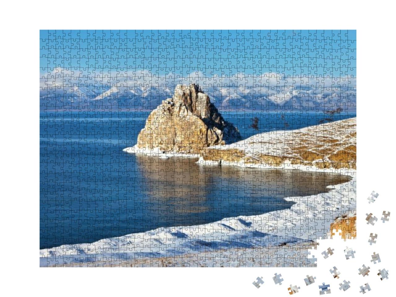 Puzzle 1000 Teile „Baikalsee im Schnee: Der Schamanka-Felsen“