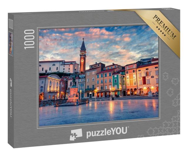 Puzzle 1000 Teile „Spektakuläre Abendansicht des Tartini-Platzes in der Altstadt von Piran,  Slowenien“