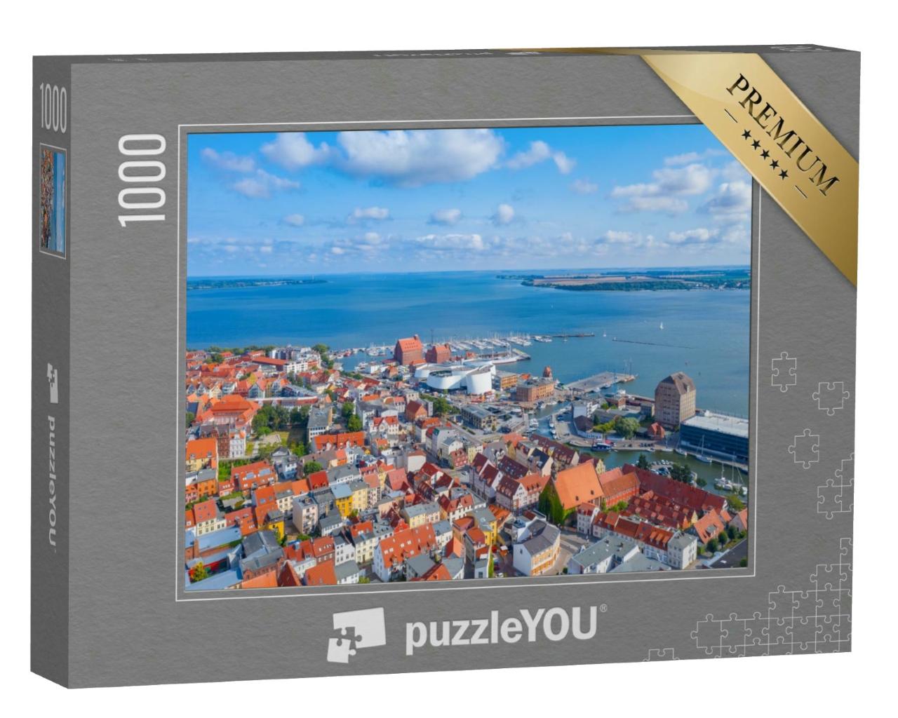 Puzzle 1000 Teile „Panoramablick aus der Luft über Stralsund“
