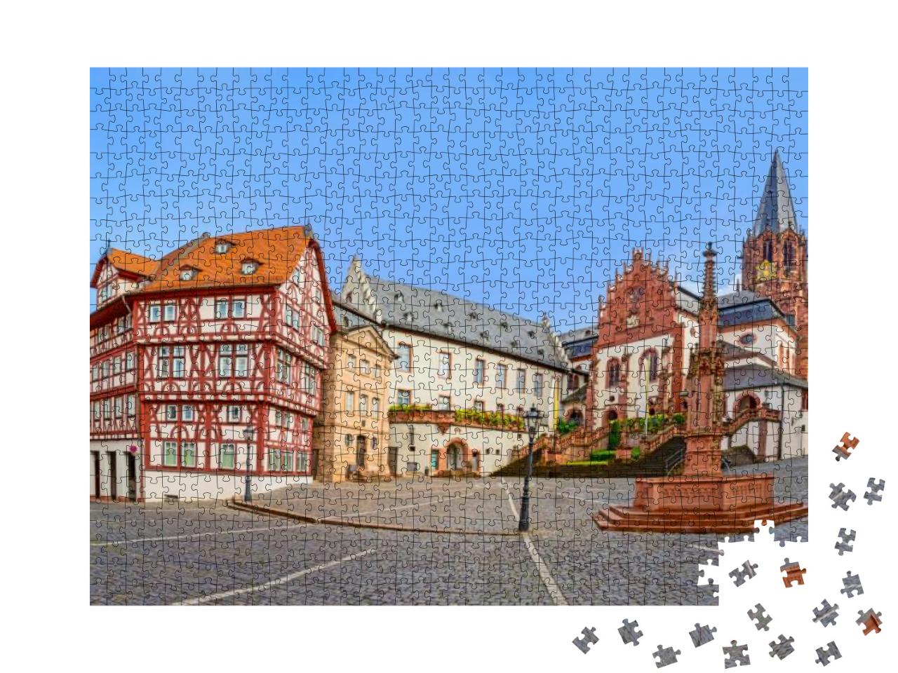 Puzzle 1000 Teile „Stiftsbasilika in Aschaffenburg am Stiftskirchenplatz, Deutschland“