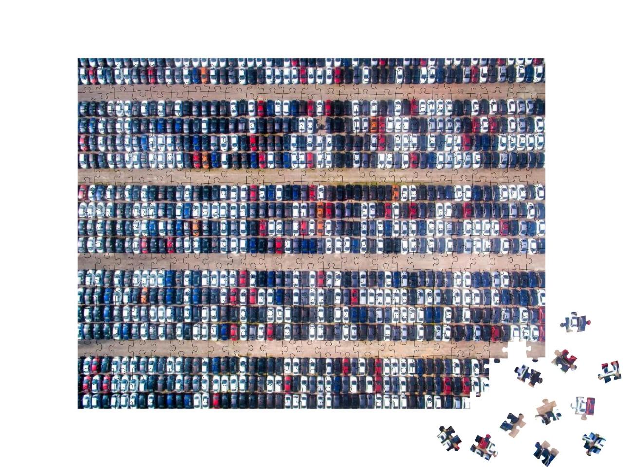 Puzzle 500 Teile „Luftaufnahme des Parkplatzes an einem Motorenwerk tagsüber“