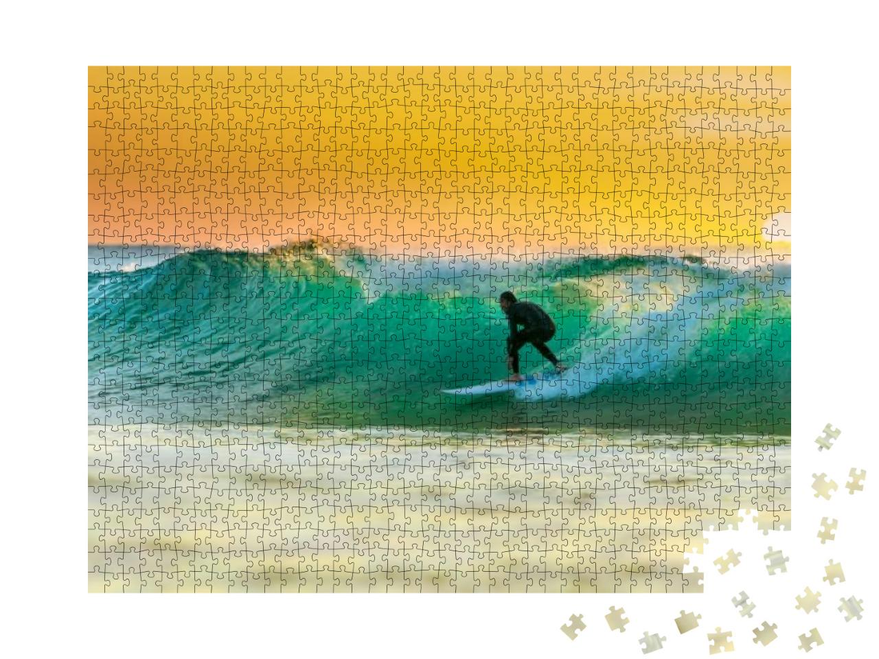 Puzzle 1000 Teile „Sonnenaufgang: Surfen“