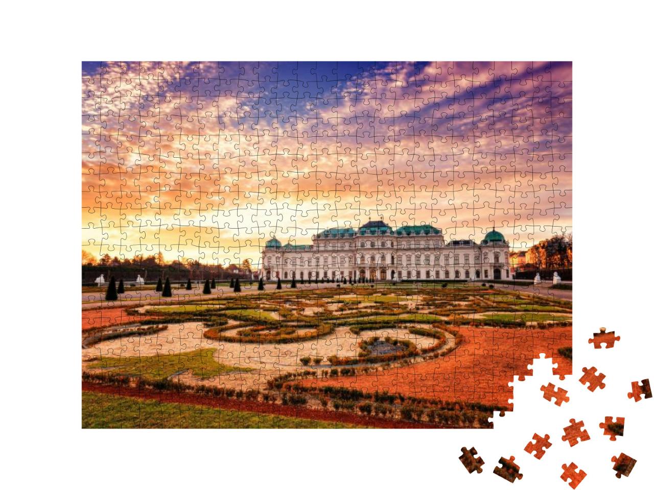 Puzzle 500 Teile „Belvedere, Wien, Blick auf das Obere Schloss und den königlichen Garten“