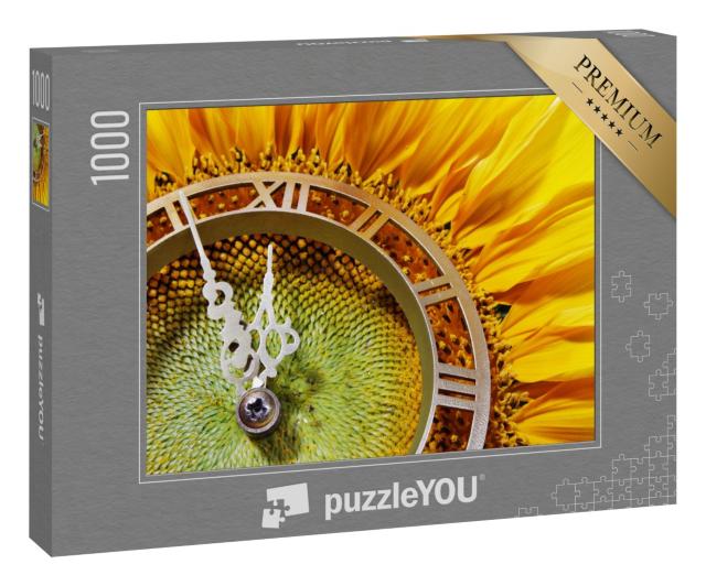 Puzzle 1000 Teile „Sonnenblumen-Uhr als Metapher für das Herannahen der Mittagszeit“