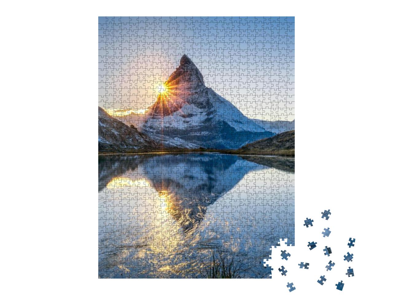 Puzzle 1000 Teile „Sonnenaufgang am Riffelsee und Matterhorn, Schweiz“