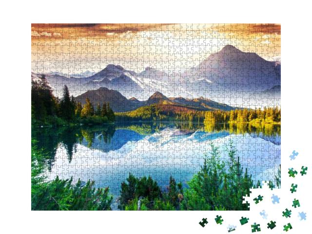 Puzzle 1000 Teile „Sonniger Tag an einem schönen Bergsee“