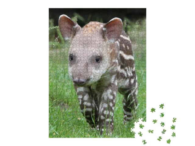 Puzzle 1000 Teile „Tapir im grünen Gras, geflecktes Fell“