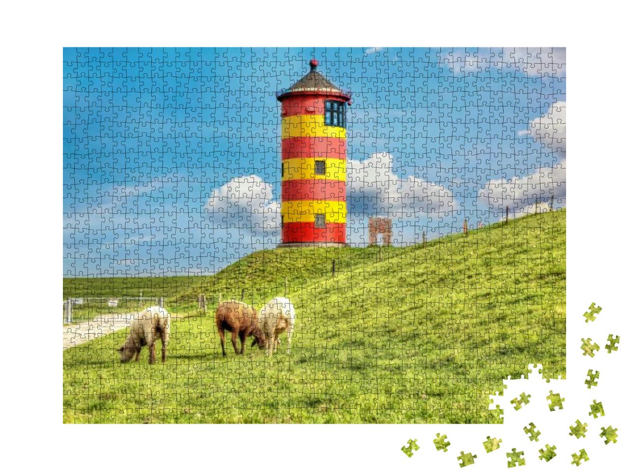 Puzzle 1000 Teile „Schafe vor dem Pilsumer Leuchtturm an der deutschen Nordseeküste“