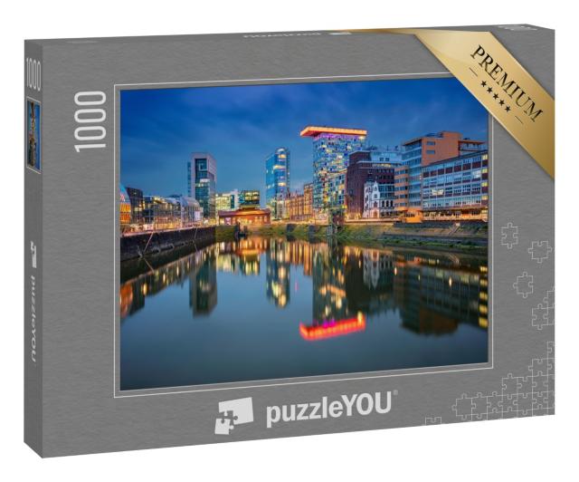 Puzzle 1000 Teile „Stadtbild von Düsseldorf mit Medienhafen und Rhein, Deutschland“