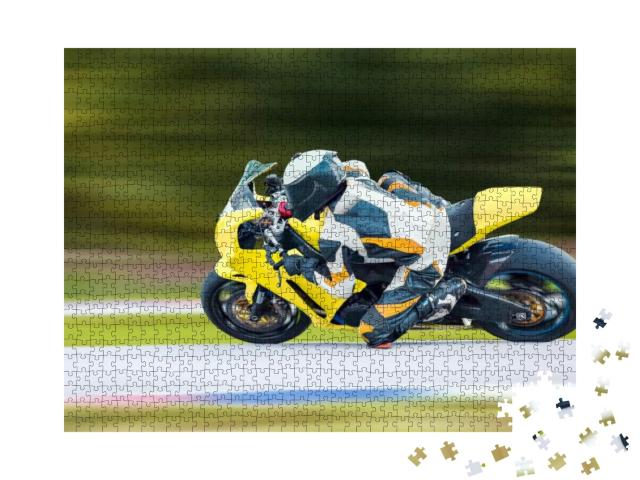 Puzzle 1000 Teile „Motorradfahrt durch eine schnelle Kurve“