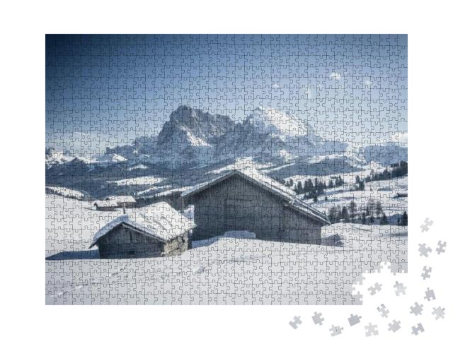 Puzzle 1000 Teile „Die Seiser Alm: Oase für Skifahrer“