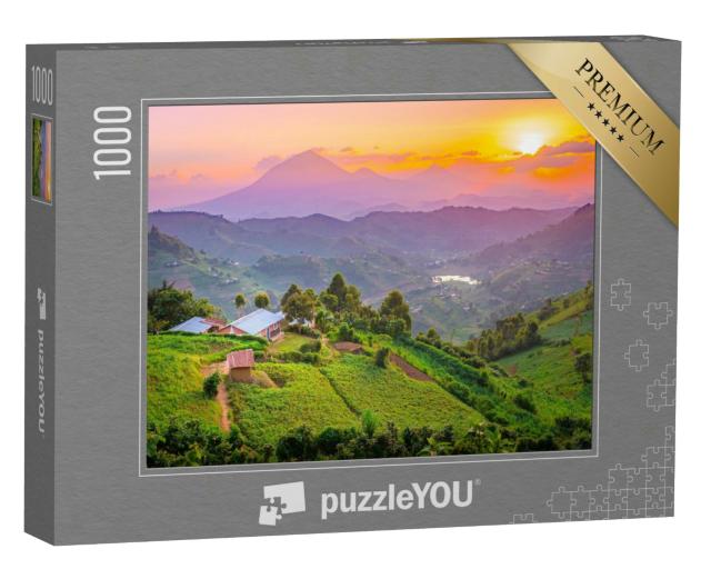 Puzzle 1000 Teile „Unglaubliche Landschaft und Farben: Sonnenuntergang in Kisoro, Uganda“