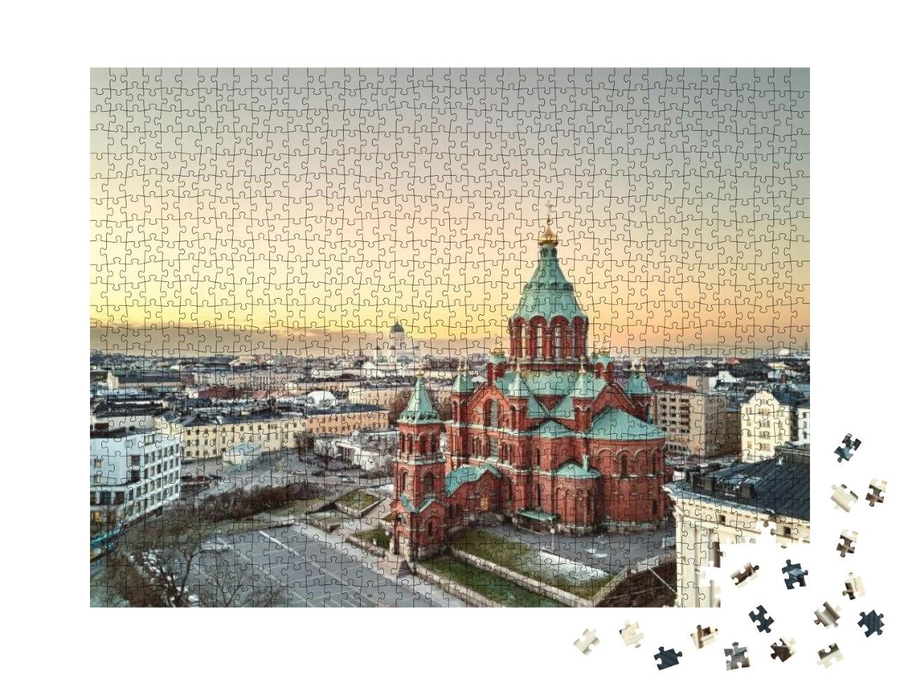 Puzzle 1000 Teile „Luftaufnahme der malerischen Uspenski-Kathedrale, Helsinki, Finnland“