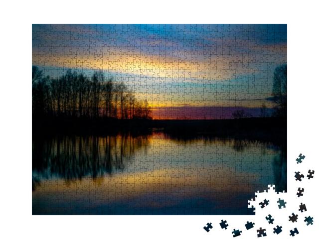 Puzzle 1000 Teile „Die Farben der Natur: Sonnenuntergang am Seeufer“