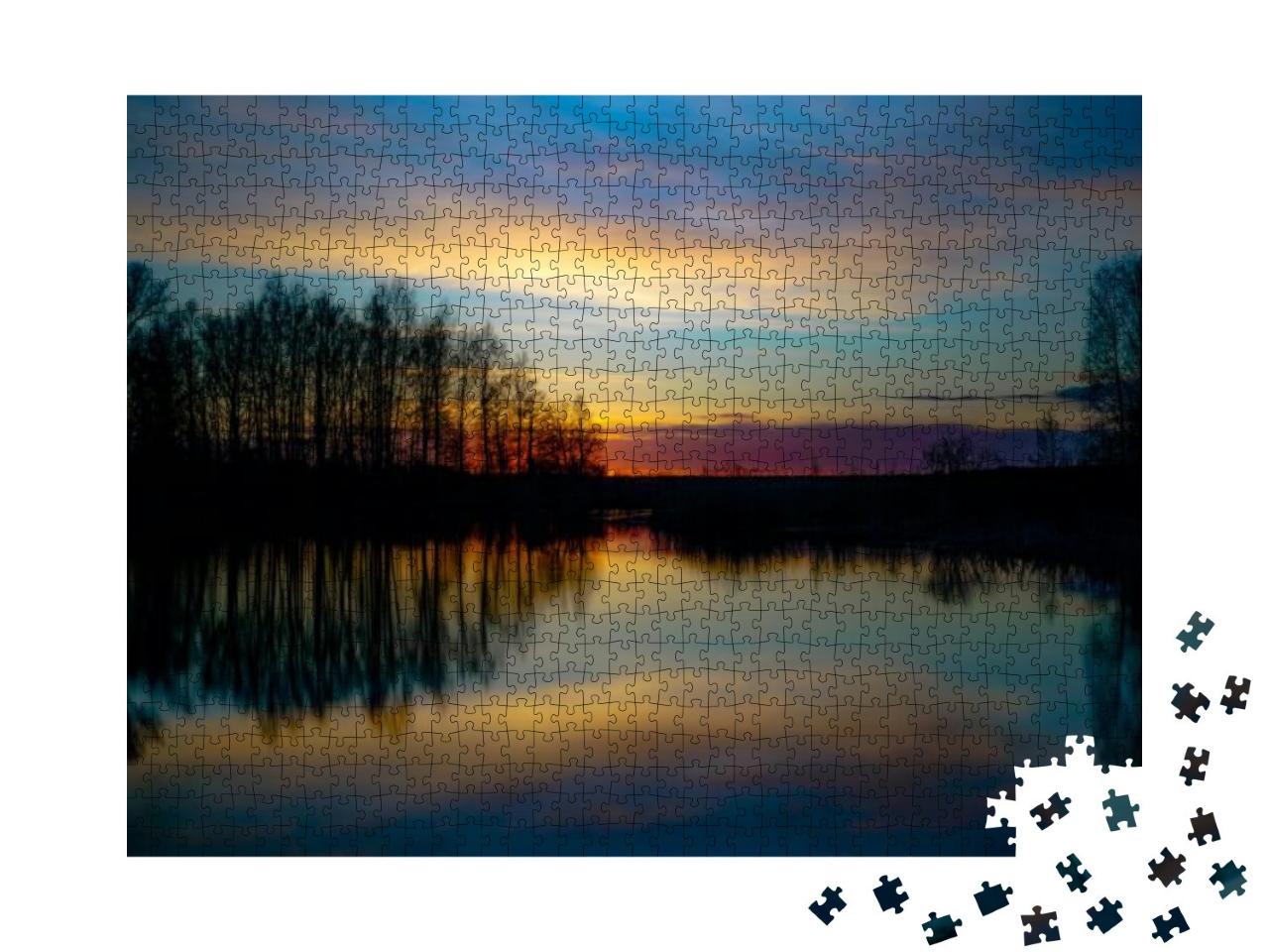 Puzzle 1000 Teile „Die Farben der Natur: Sonnenuntergang am Seeufer“