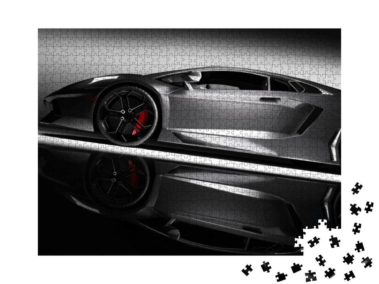 Puzzle 1000 Teile „Grauer schneller Sportwagen im Scheinwerferlicht“