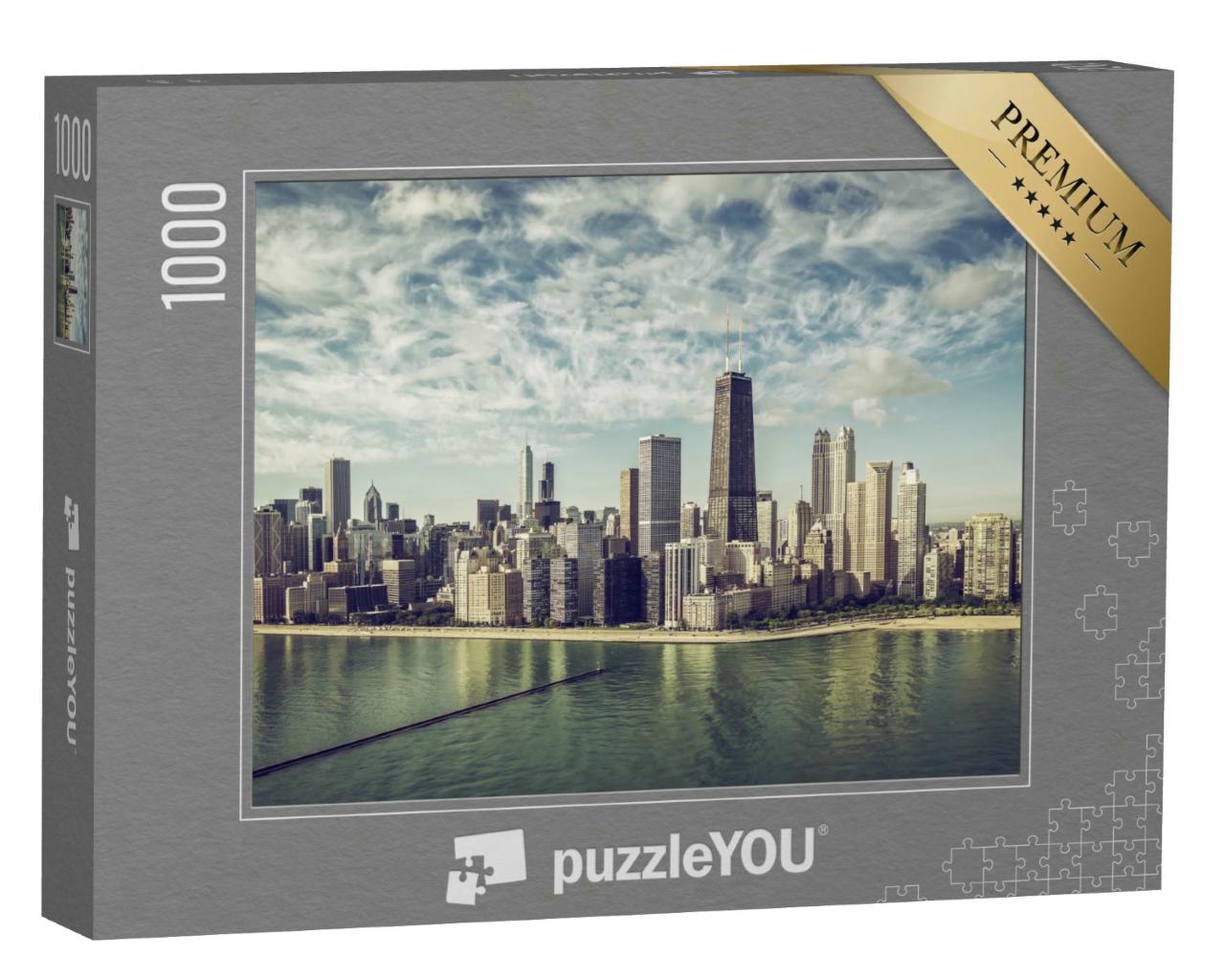 Puzzle 1000 Teile „Chicago: Skyline und Wolkenkratzer am Strand, USA“
