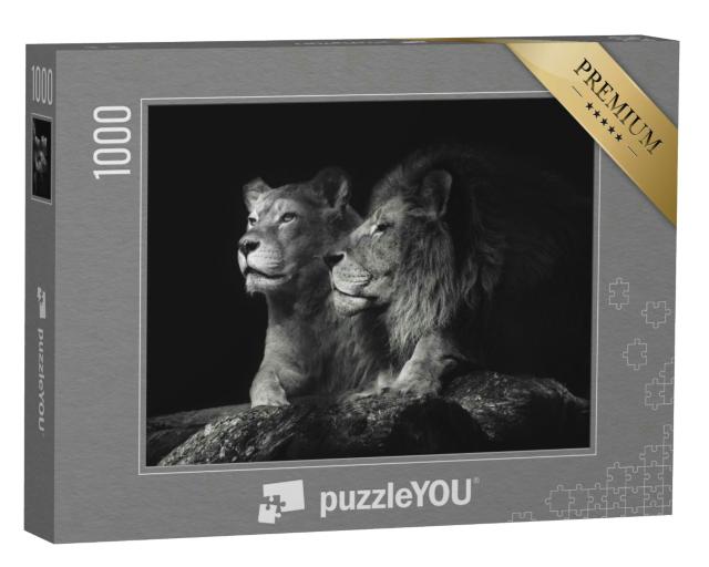 Puzzle 1000 Teile „Ein Löwenpaar, schwarz-weiß“