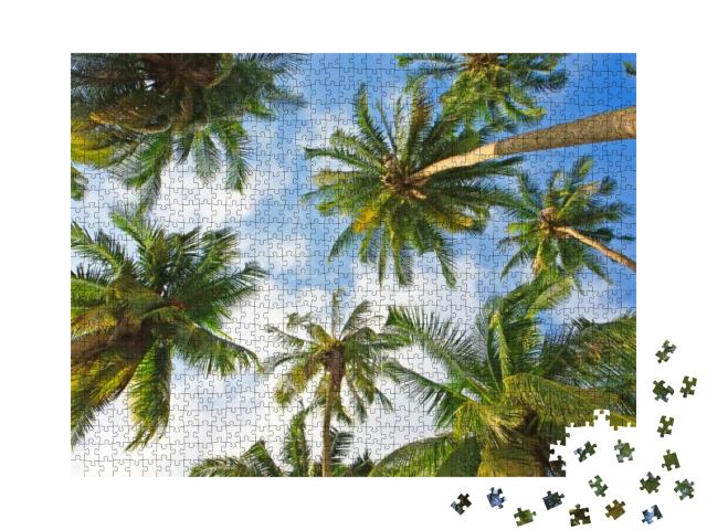 Puzzle 1000 Teile „Blick nach oben: Wunderschöne Kokosnusspalmen“