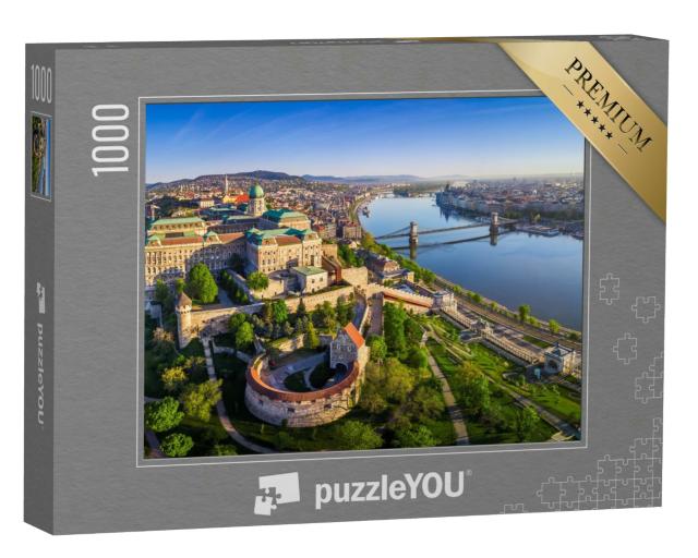 Puzzle 1000 Teile „Skyline der Budaer Burg mit der Szechenyi-Kettenbrücke, Budapest, Ungarn“