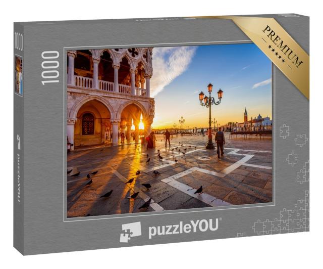Puzzle 1000 Teile „Markusplatz und Dogenpalast im Sonnenaufgang, Venedig, Italien“