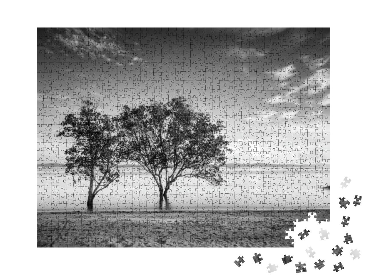 Puzzle 1000 Teile „Meereslandschaft mit Bäumen, schwarz-weiß“