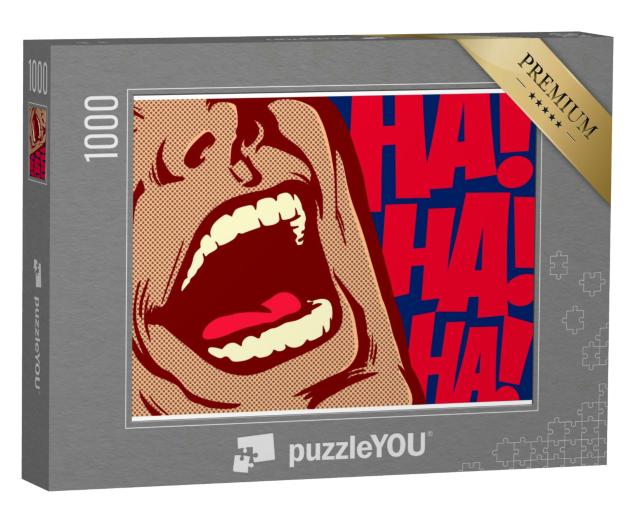 Puzzle 1000 Teile „Pop-Art-Stil Mund des Mannes lacht, Comedy“