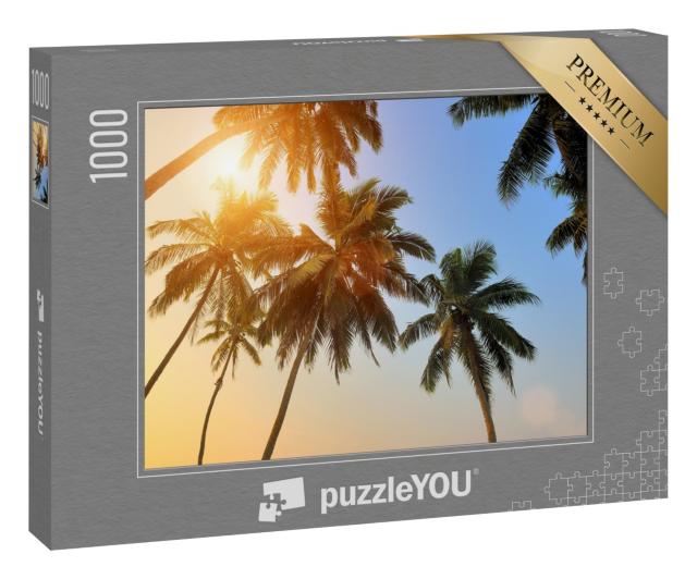 Puzzle 1000 Teile „Schöner tropischer Sonnenuntergang mit Palmen am Strand“