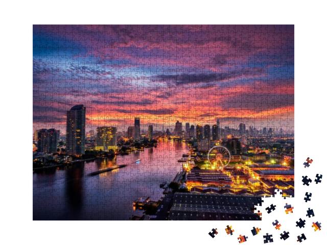 Puzzle 1000 Teile „Sonnenaufgang über dem Geschäftsviertel von Bangkok“