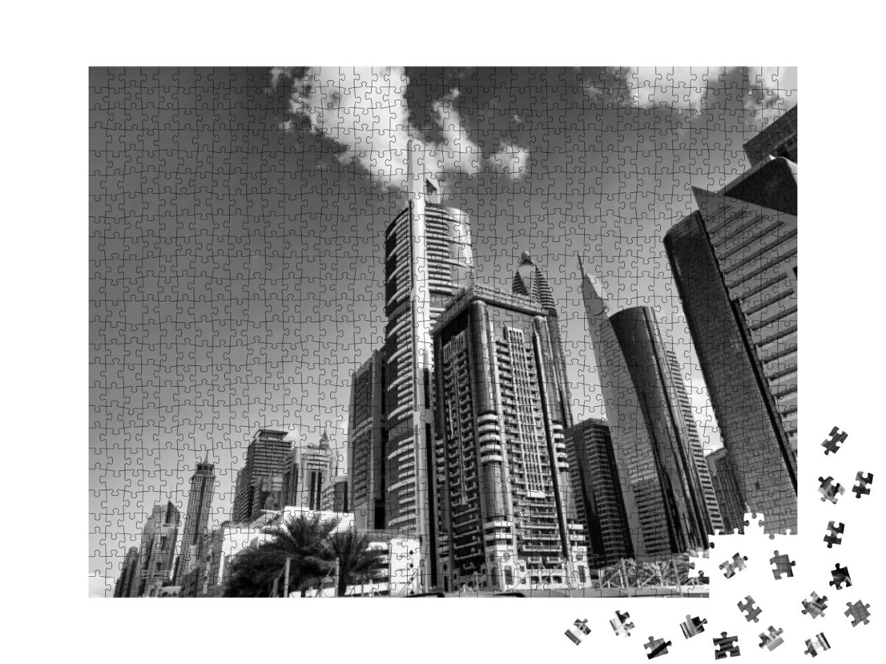 Puzzle 1000 Teile „Wolkenkratzer in Downtown Dubai, schwarz-weiß“