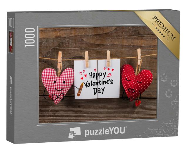 Puzzle 1000 Teile „Karte und Herzen zum Valentinstag“