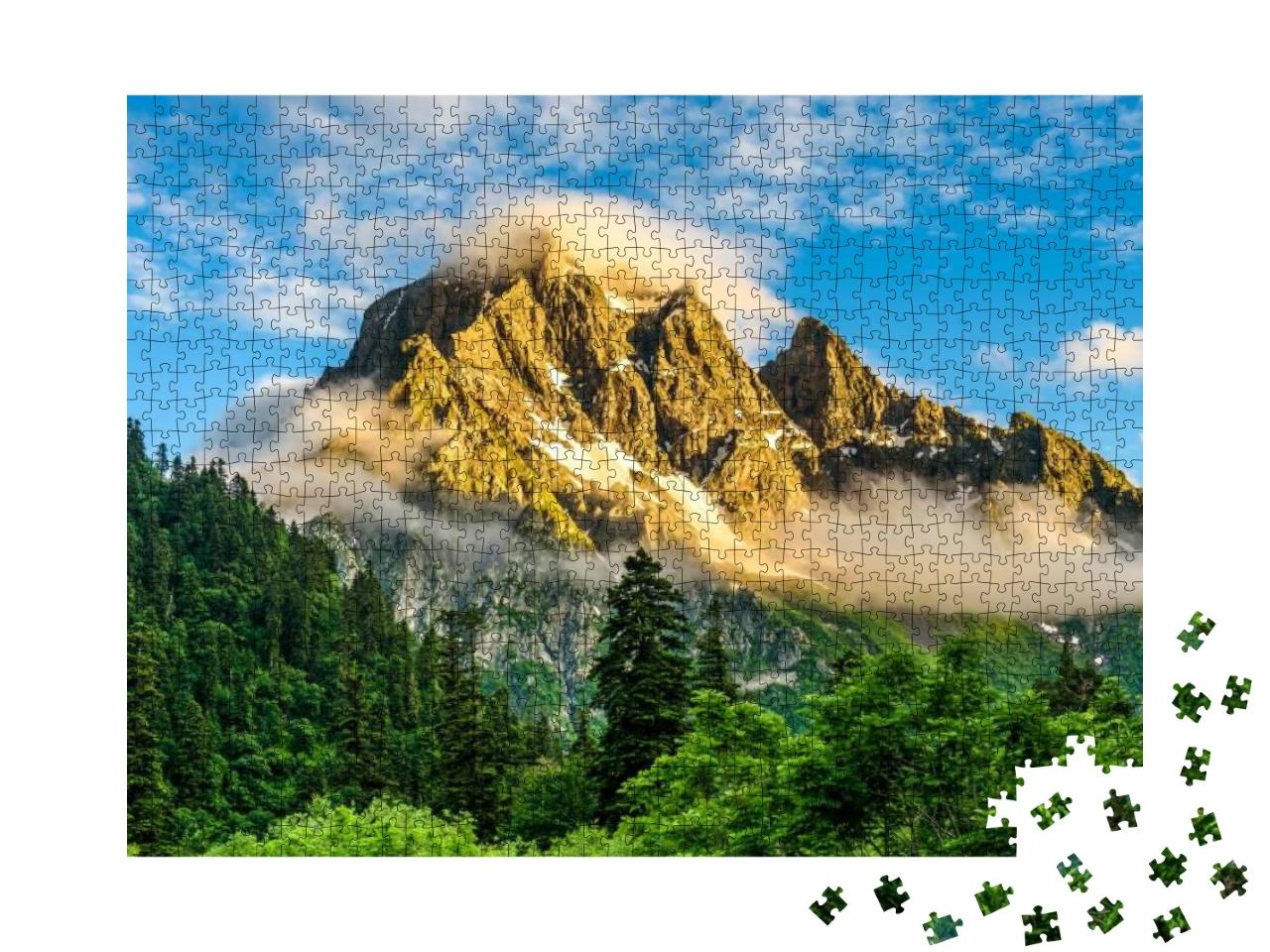 Puzzle 1000 Teile „Atemberaubender Bergipfel am Morgen“